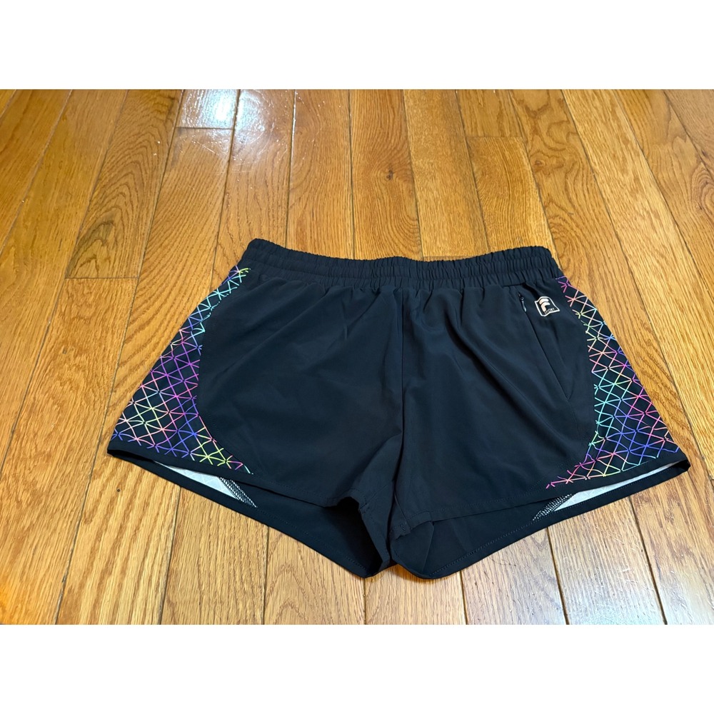 Fila Sport Womens Black Rainbow Geometric Running Shorts Sz Small 3" tennis run
